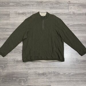 Tommy Bahama Reversible Men Green High Neck 1/4 Zip Sweater Sz XXL 100% Cotton